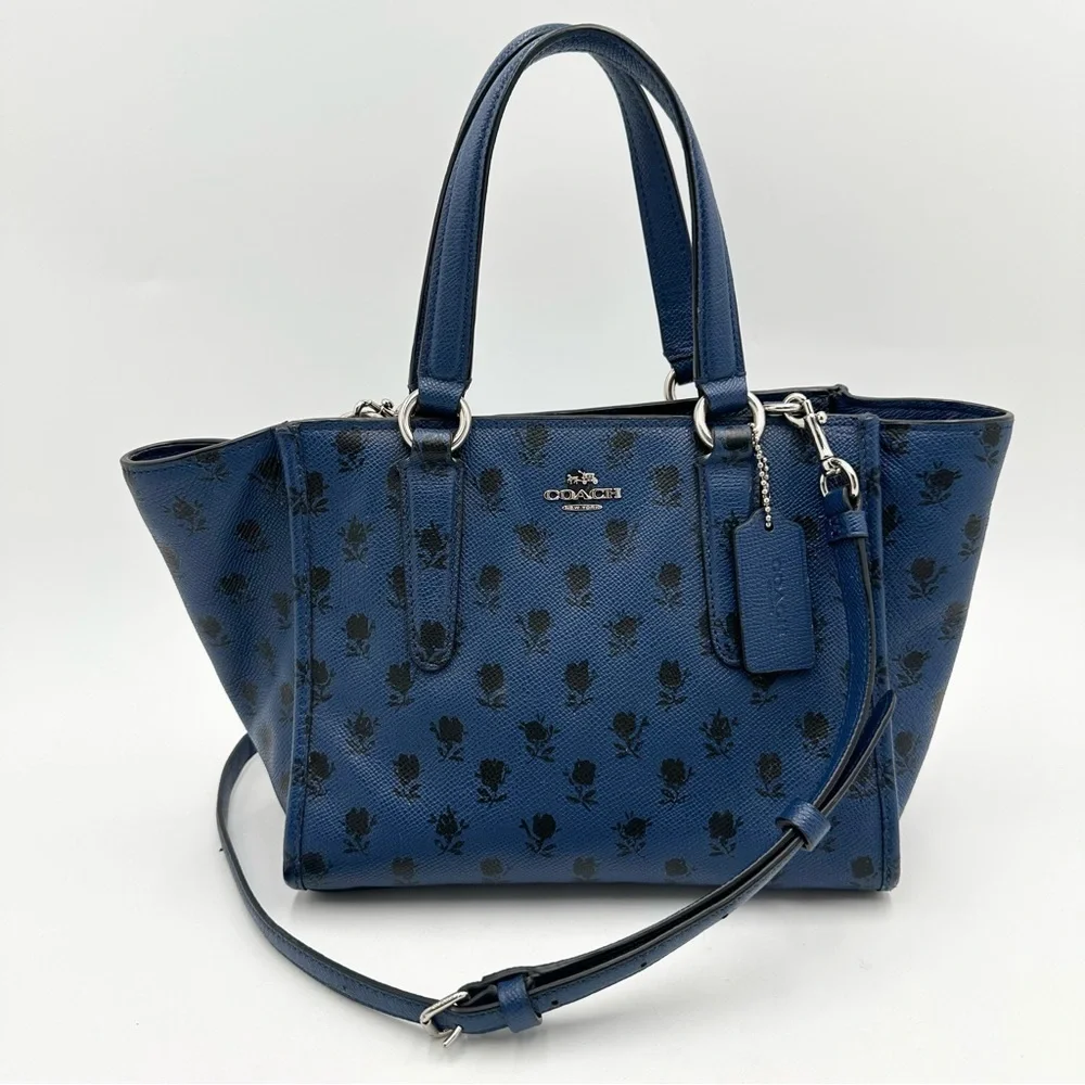 Coach Mini Crosby Carryall in Printed Crossgrain Leather 34774 Blue Black Flora - Picture 1 of 13